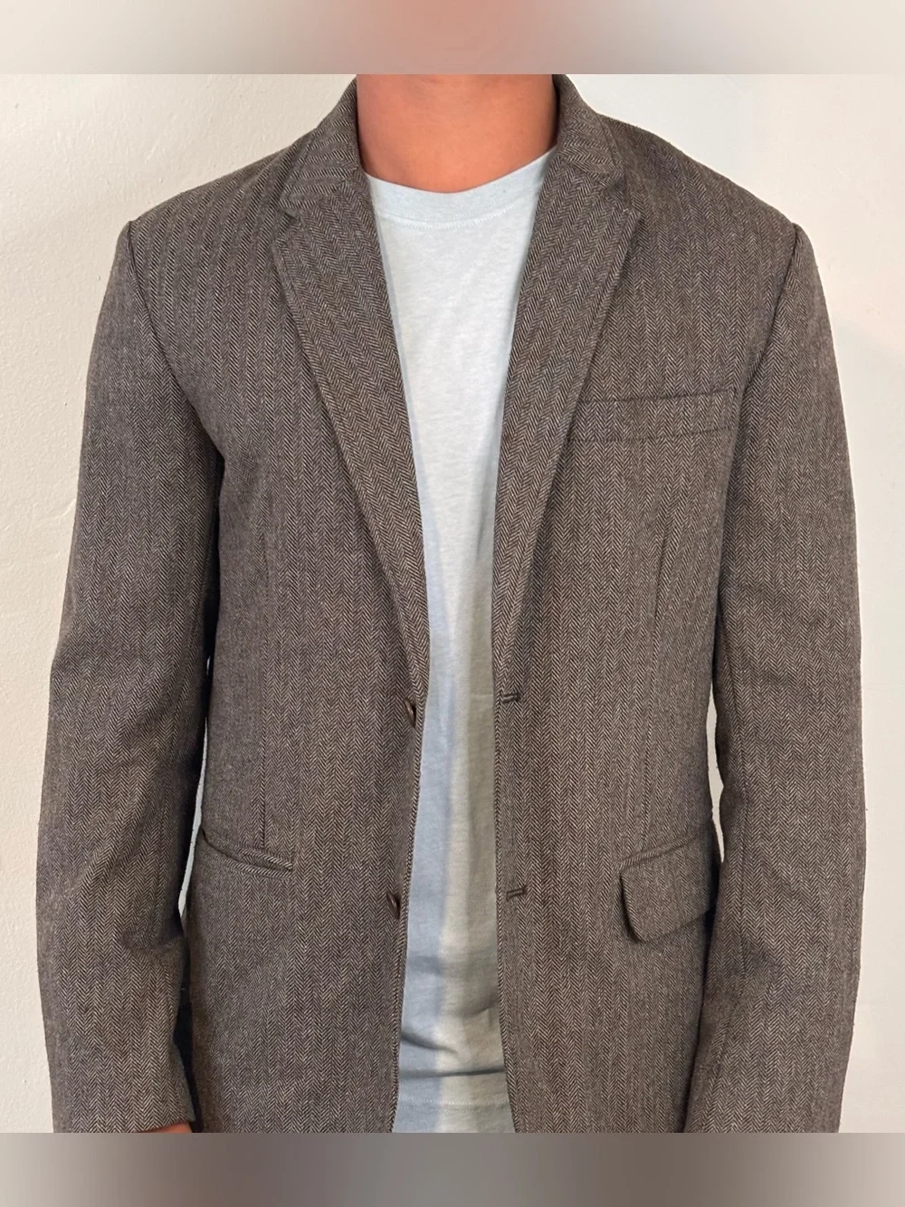 🌸 GAP Men’s Classic Herringbone Wool Blend Brown Blazer Size Medium